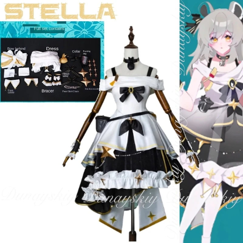Honkai: Star Rail Game Stelle Cosplay con piccolo procione Abitino Abbigliamento da donna e parrucca grigia Costume cosplay pieno di set