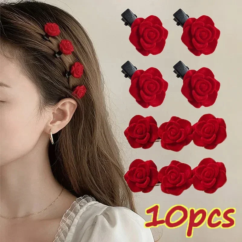 

Red Velvet Rose Hairpins Flower Barrettes Hair Clips Korean Trendy Wedding Gifts Headwear for Women Girls Hair Accessories