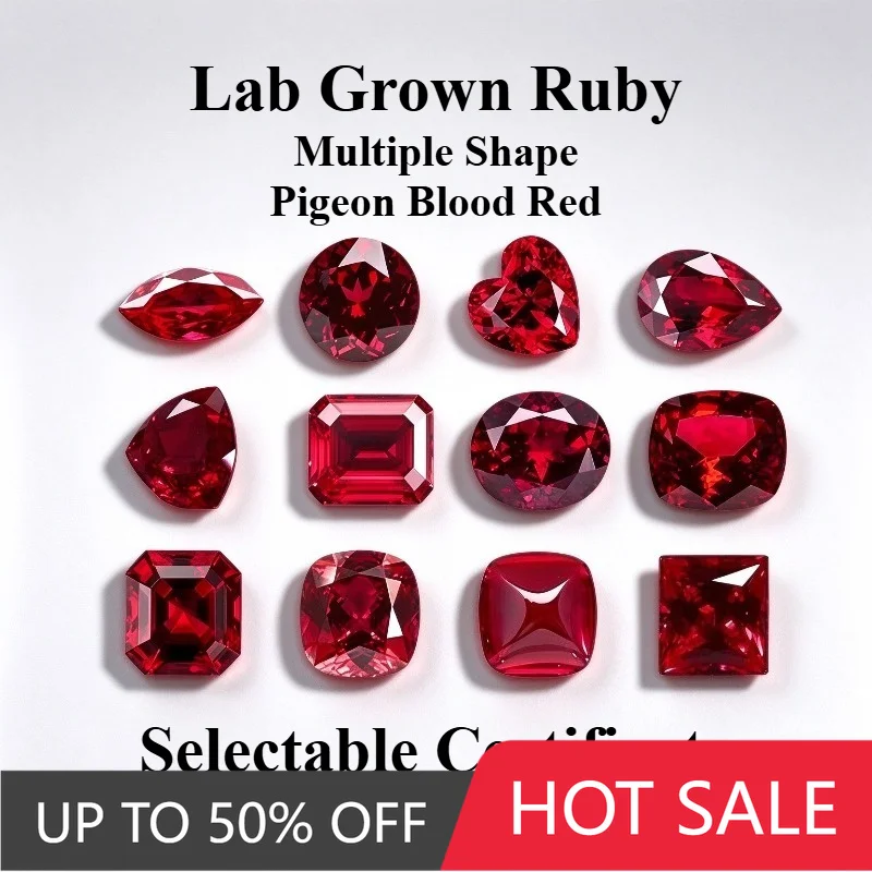 Lab Grown Ruby Pigeon Blood Red Multiple Shape Gemstone for DIY Ring Necklace Earrings Making Materials Selectable Certificate