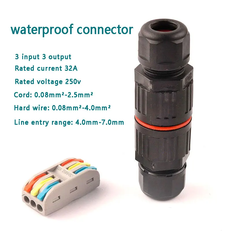 IP68 Electrical Waterproof Connector Wire Cable 2/3Pin Outdoor Plug Straight Quick Push in Terminal block Conductor Connector