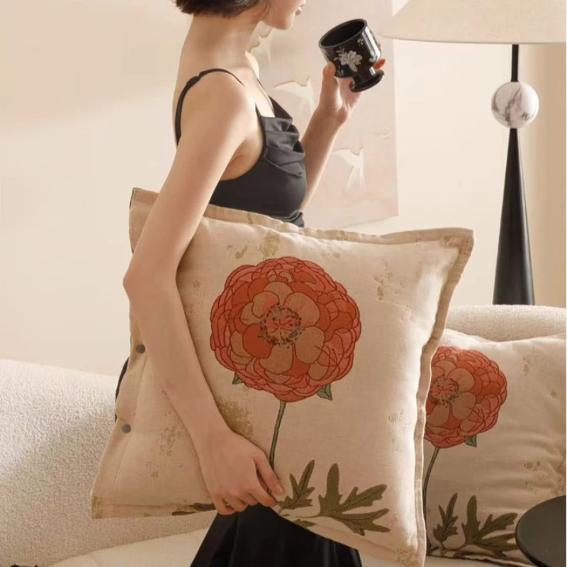 Pure Cotton Gauze Jacquard Cushion Cover 45x45cm Washable Waist Throw Pillow Cover Living Room Bedroom Decor Square Pillowcase