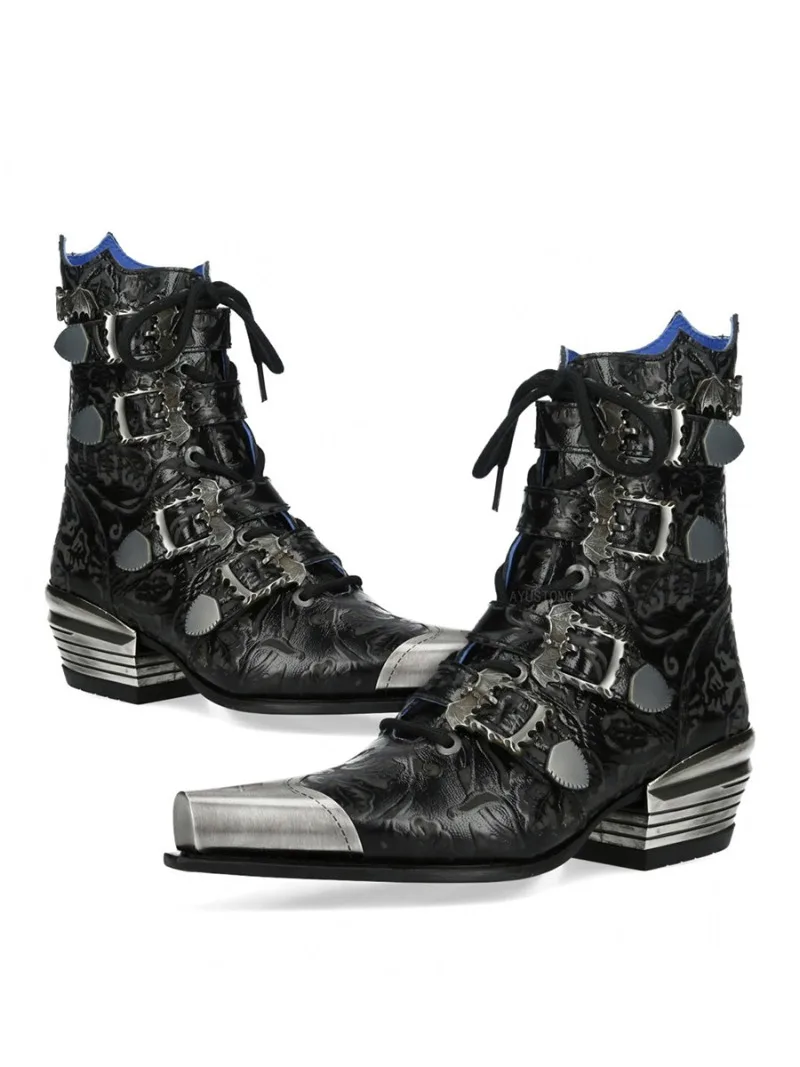Pointed Toe Chelsea Boots for Women Men Vintage Metal Toe Western Denim Ankle Boots Height Increasing Short Boots 2026Spring New
