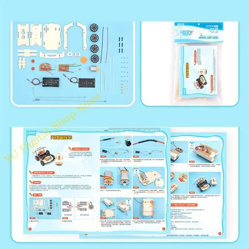 96BA Wooden Wireless Remote Control Car Model Kits for 8-15 Teens Students Children