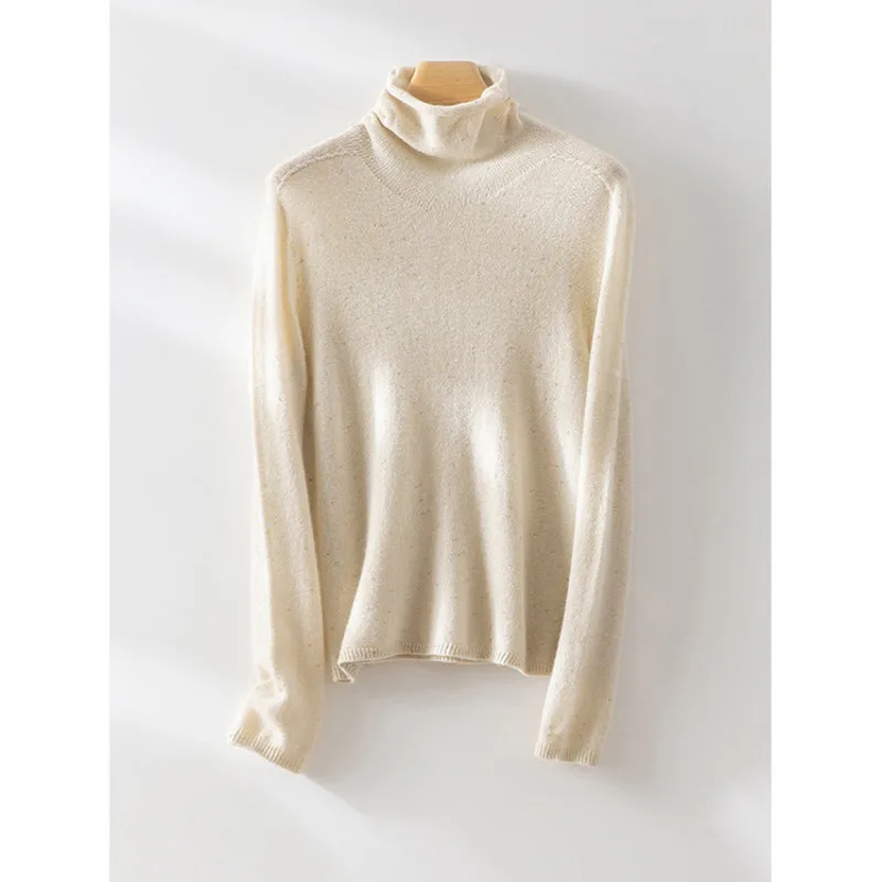 Cashmere Wool Pile Collar Sweater Women Auutmn Winter Seamless Solid Color Knitted Tops