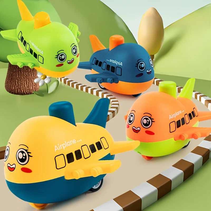 

1pc Fun Play Cartoon Press and Go Airplane Model Toy for Kids, Plastic Press Glide Vehicle, Limited Control Range Baby Push Toys