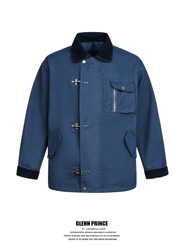 

Мужская повседневная куртка GPstudio American Heavy Industry Aircrt Bule Patchwork Detroit Collar Jaet, весенняя верхняя одежда