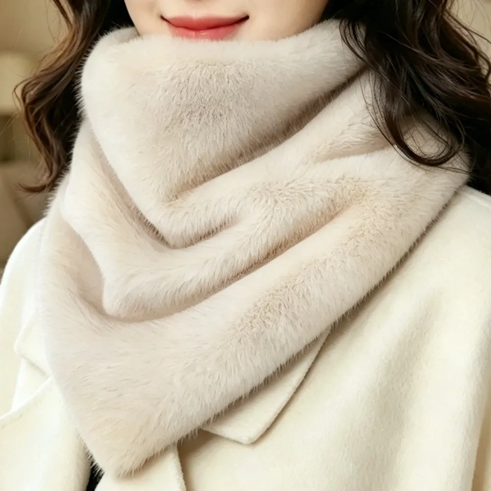 Office Soft Triangle Scarf Leopard Print Solid Color Faux Fur Scarf Warm Breathable Winter Neck Warmer Women