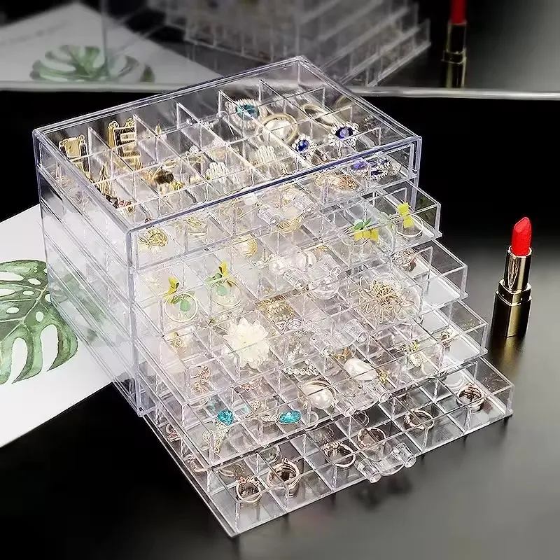 Clear Acrylic Jewelry Storage Box with 5 Drawers 120 Grids Earring Holder Organizer Transparent Jewellery Display Tray