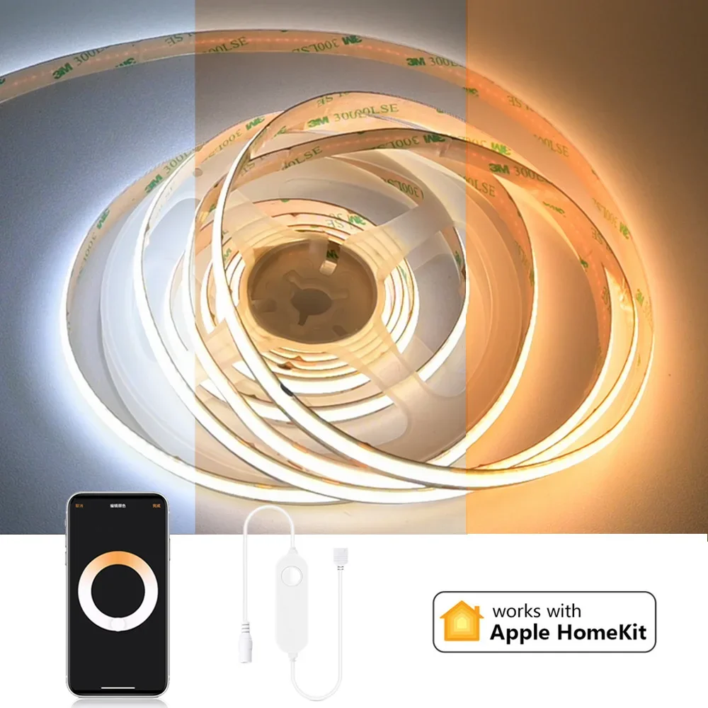 

Homekit WiFi COB CCT Светодиодная лента 12 В 2 м 3 м 5 м Гибкая регулируемая витрина Декор для гардероба Лампа 2700-6500K Siri Голосовое управление Gu