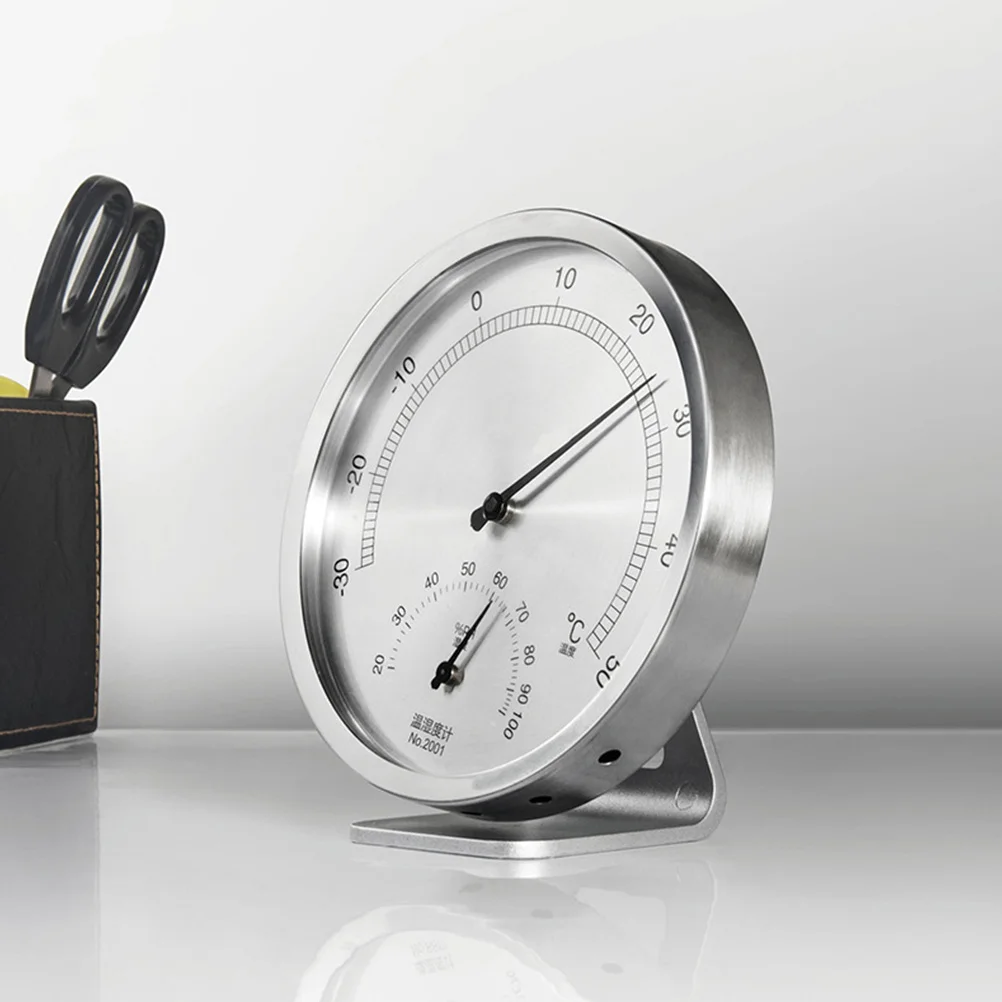 

Stainless Steel Hygrometer Thermometer Large Display Digital Smooth Surface Home Factory Warehouse Use Metal Hanging Table
