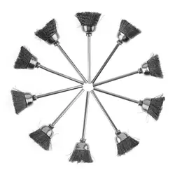 1/ 10pcs 8mm Mini Brush Stainless Steel Wire Brush Bowl-shape Head 2.35mm Shank Accessories for Metal-cleaning Drill Tools