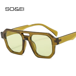 SO & EI-gafas de sol cuadradas con doble puente para hombre y mujer, lentes de sol cuadradas con polígono, color verde oliva, estilo Punk, UV400