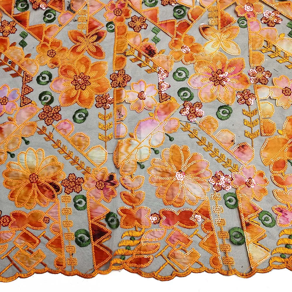 Newest Women Sequined Printing Lace Fabric 5 Yards High Quality Mesh Sequined Printed Lace For Wedding Party Dresses Sew Fabric