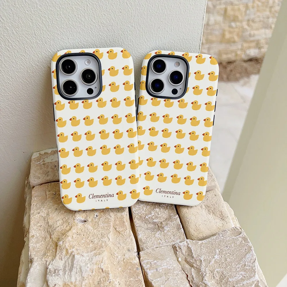Yellow Duck Pattern Phone Case for Samsung Galaxy S22 S23 S24 S25 S26 FE Plus Ultra Edge 4G 5G Luxury Double-layer