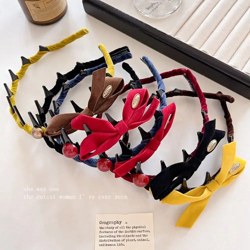 Retro Flocking Bow Headband U-shaped Tooth Comb Non-slip Hair Hoop Hair Bands New Year Hair Styling Accessories