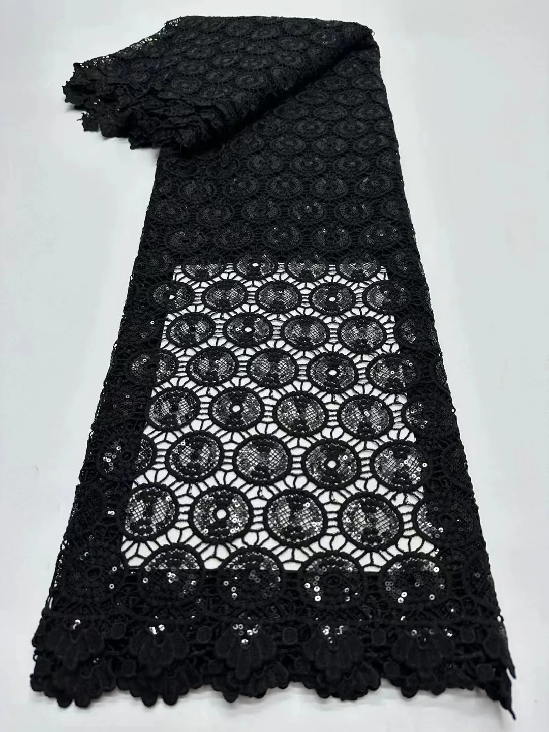 Black Water Soluble Guipure Cord Lace 2024 Quality African Sequins Lace Fabric New Arrival High Nigerian For Wedding Party Sewin