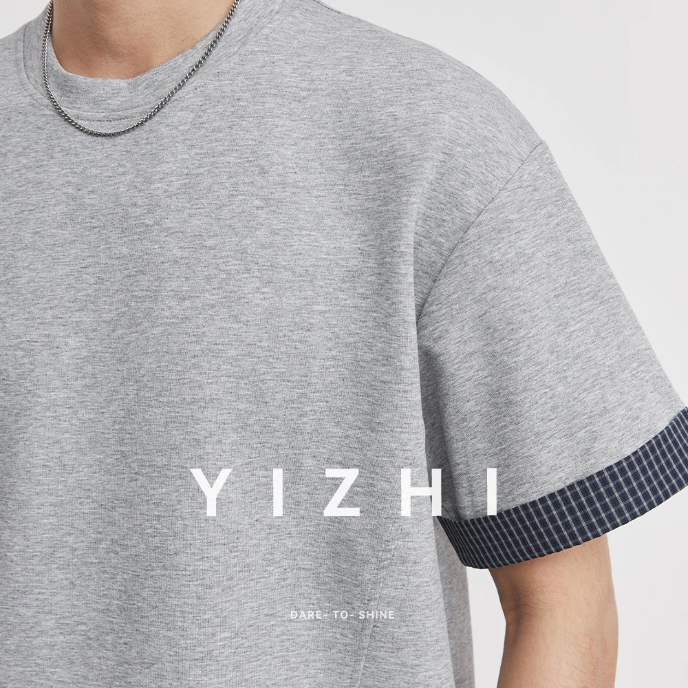 Men Heavyweight 260g Contrast Cuff Casual Short Sleeve T-Shirt Summer Crew Neck Slightly Loose Mamba Cotton Commute Fashion Top