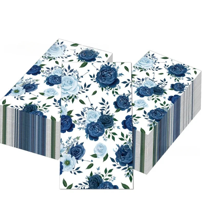 20pcs/Pac 33*40cm Vintage Blue Flower Wedding Birthday Long Tissue Paper Party Holiday Disposable Paper Placemats DIY Paper