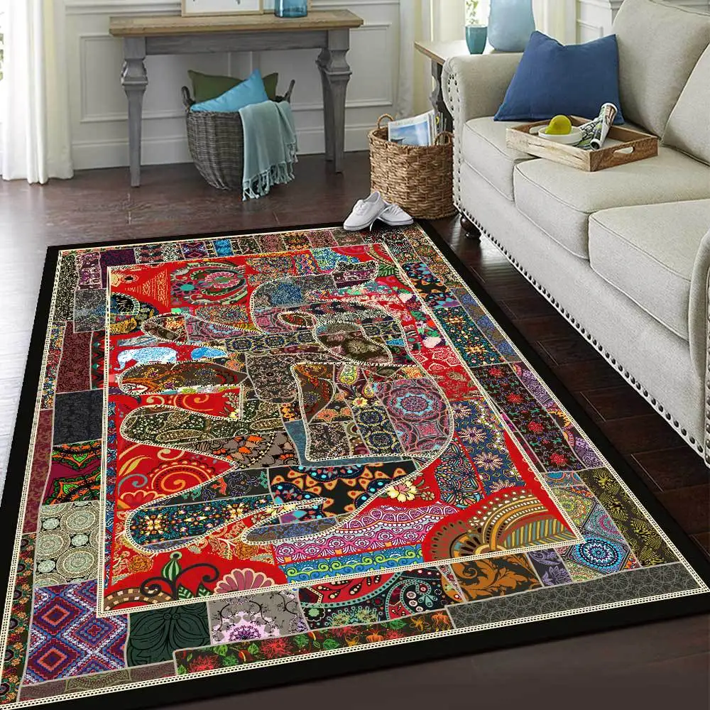 

Bubble Kiss Bohemian Imitation Embroidered Carpet Living Room Elephant Pattern Non-slip Rug Home Decoration Thick Balcony Carpet