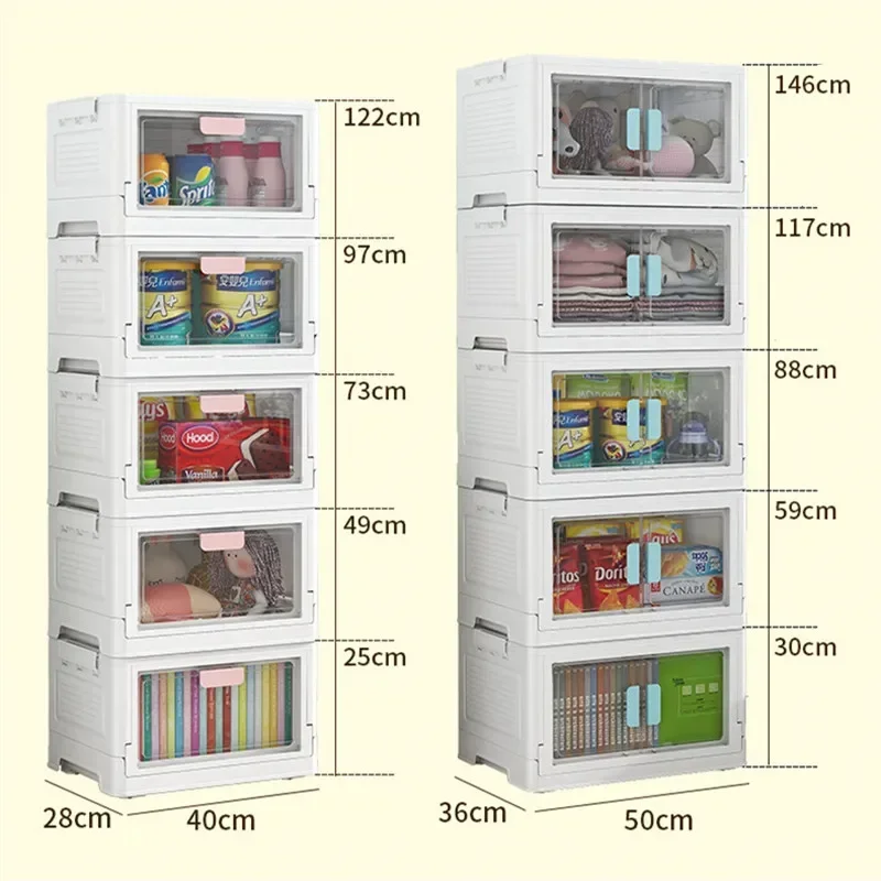 Foldable Storage Box Stackable Sundries Organizer with Wheels Home Storage Large Capacity Books Snack Toy Bin Closet Organizer