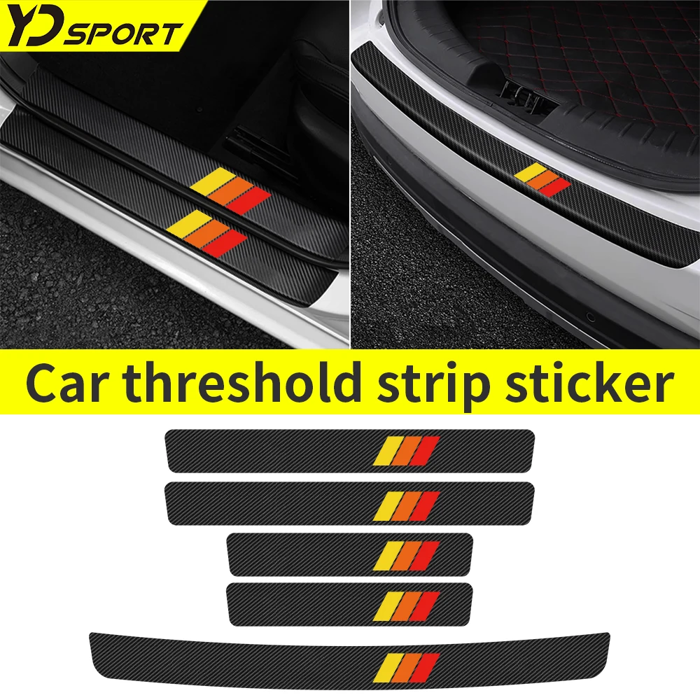 

5pcs Tricolor Orange Carbon Fiber Car Door Sill Threshold Protector Stickers Rear Trunk Anti Scratch Bumper Strips Accessories