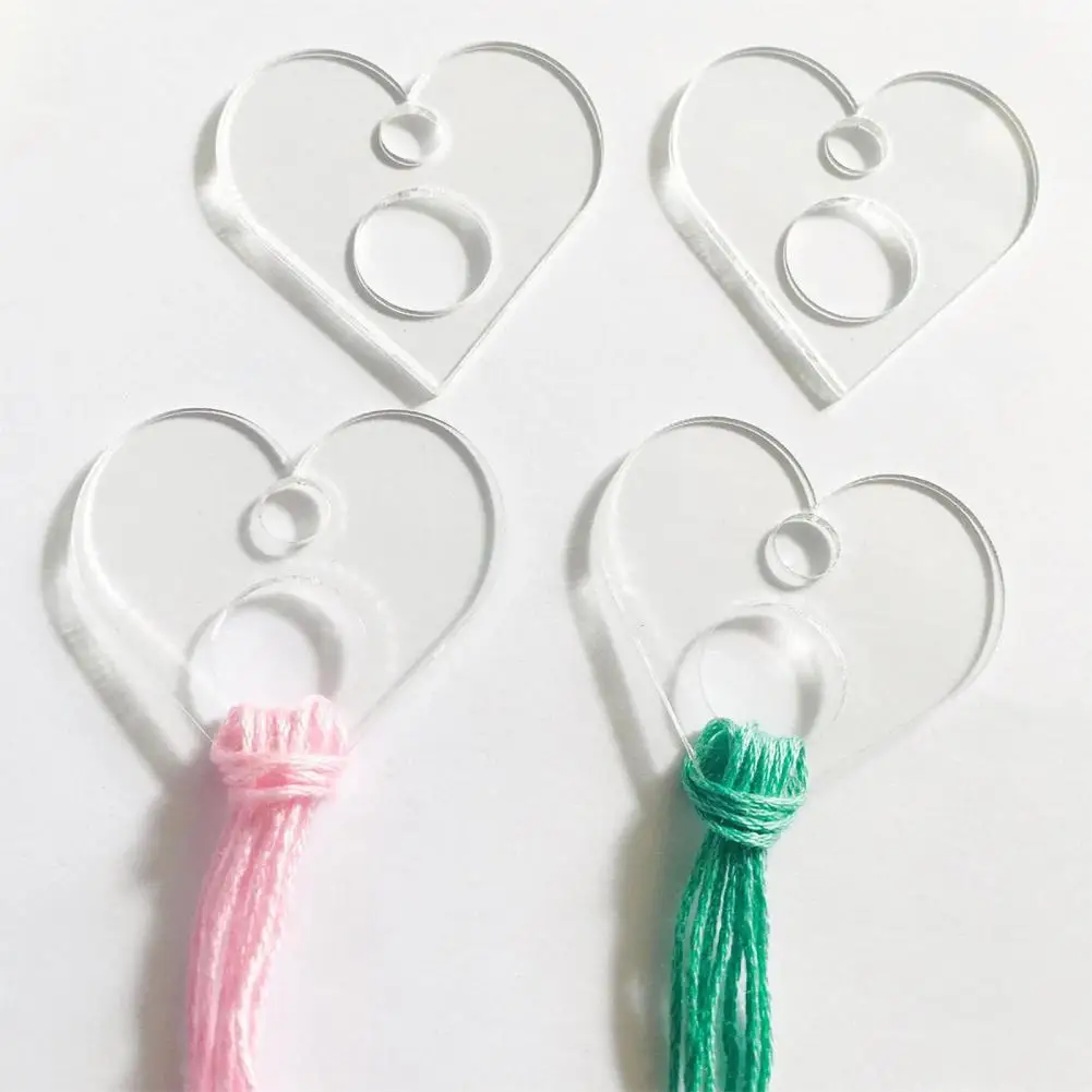 Needlework Thread Holder Embroidery Thread Bobbin 11pcs Transparent Heart-shaped Embroidery Floss Bobbins Diy Needlework Thread