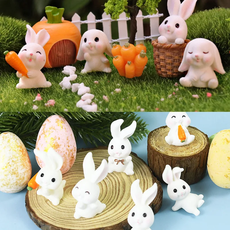 1-10pcs Resin Cartoon Chicks Egg Nest Miniature Figurine Home Easter Decoration Mini Cute Rabbit Carrot Fairy Garden Decorations