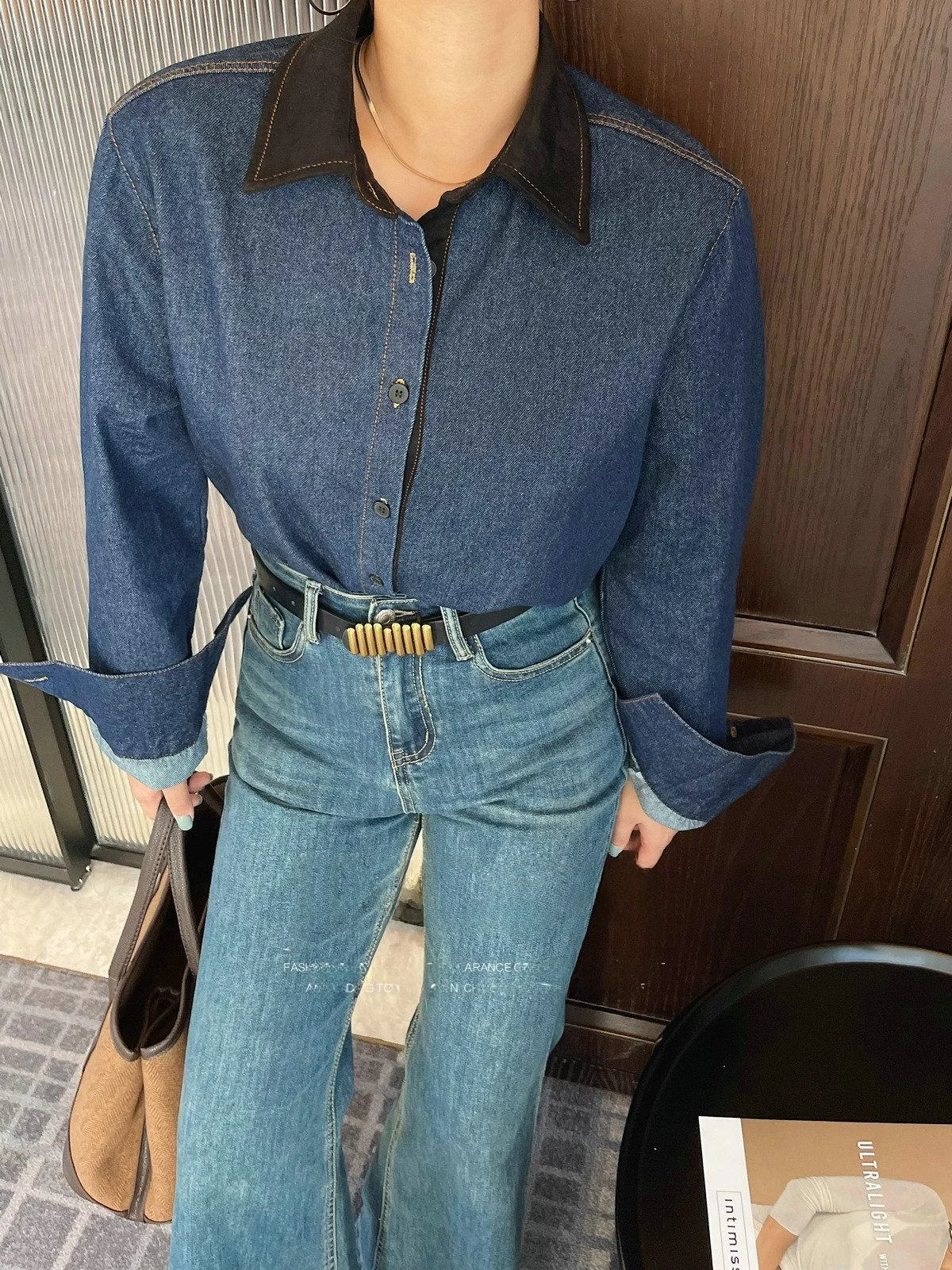 

JINGONI Women's Long Sve Denim irt Casual Loose Sle Faionable Streetwear Spring 2025 Collar Button Detail