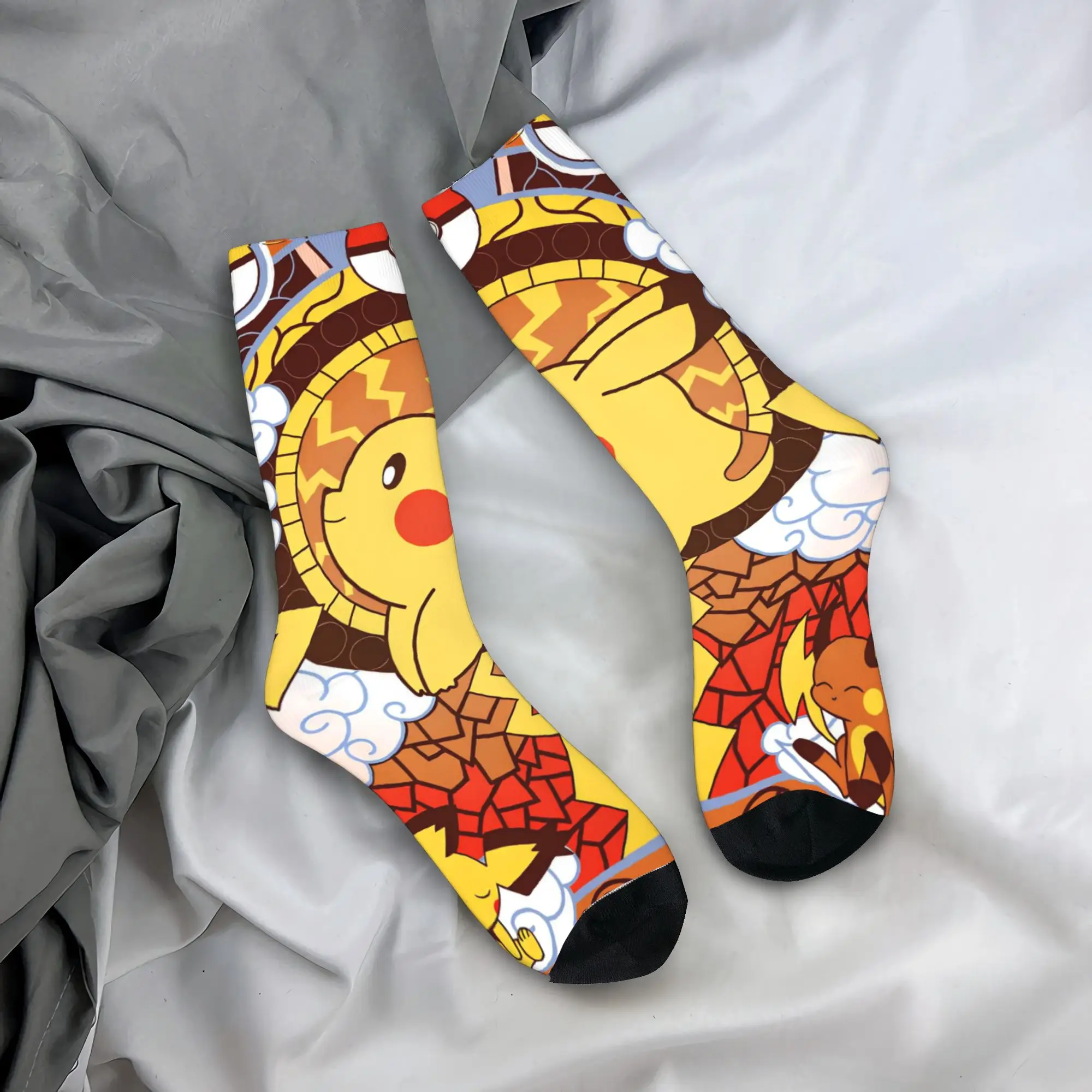 Unisex Men Socks Pokemon Pikachu  Stockings Winter Gothic Medium Soft Socks Design Running Non Skid Socks