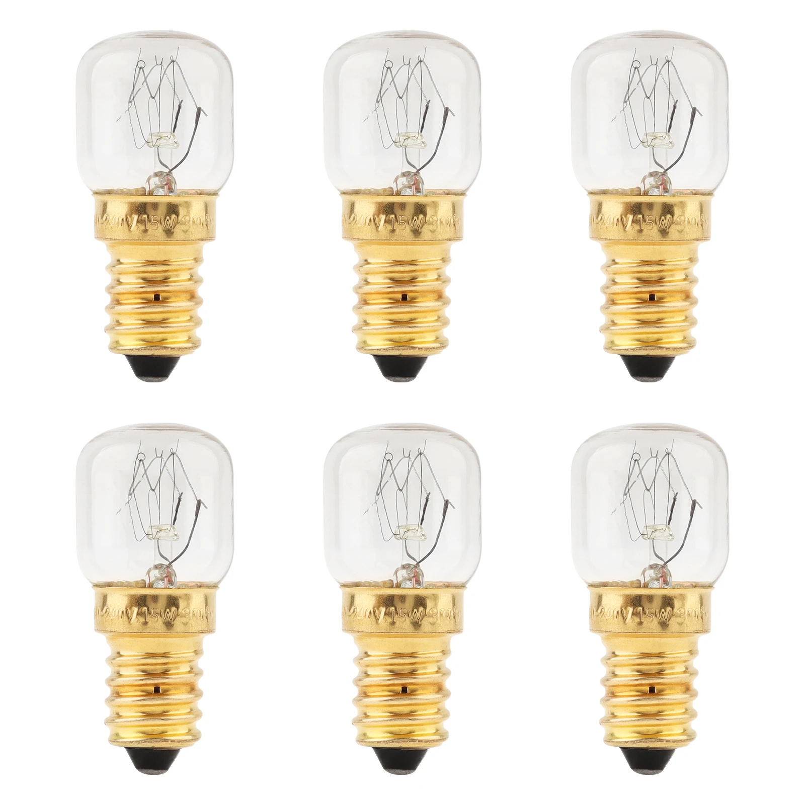 6pcs E14 Oven Light Bulbs Small Screw Cap Warm White 2700K 300 Celsius Heat Resistant Dimmable Oven Lamp Bulbs