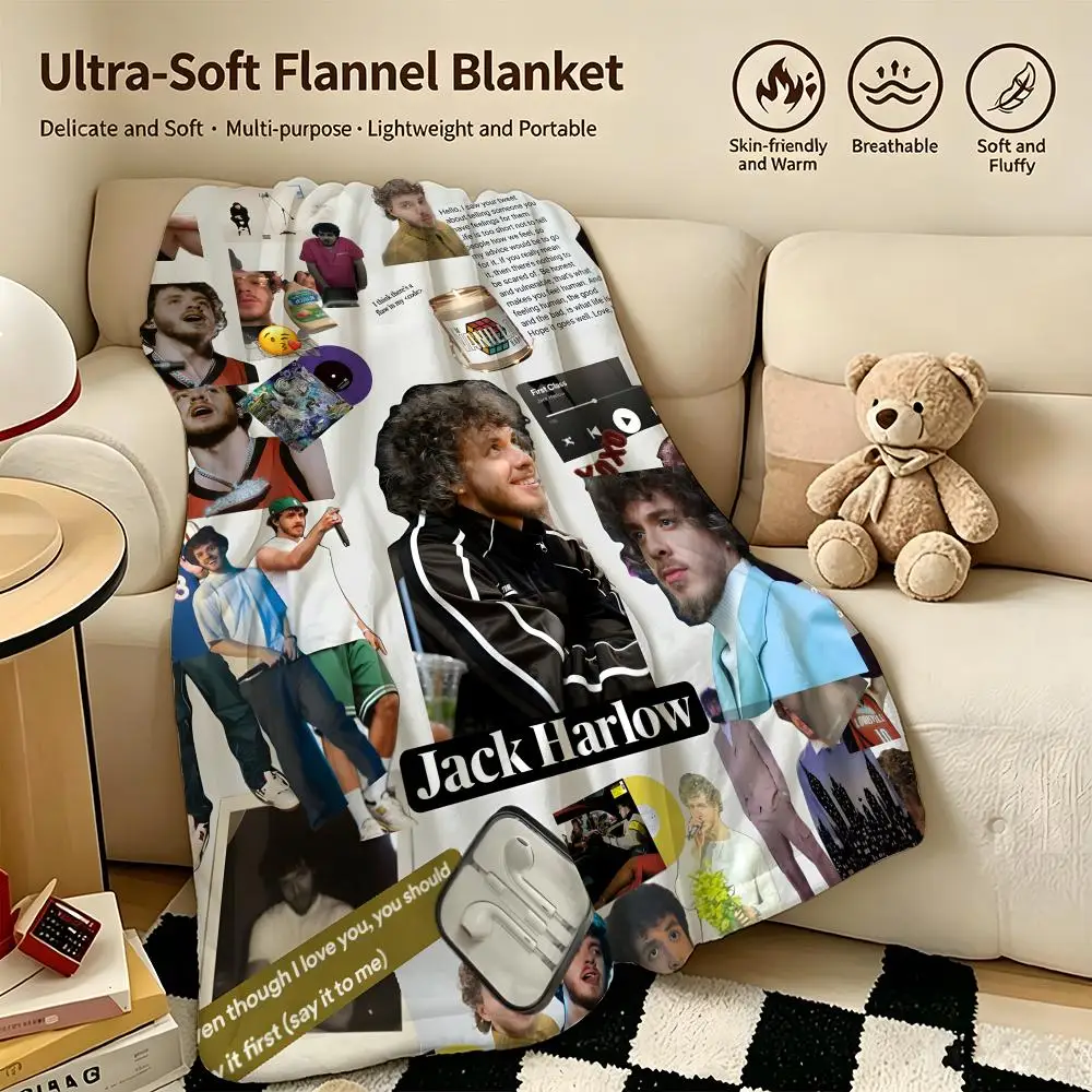 music J-Jack Harlow-W Throw Warm Soft Flannel Blanket, Multi-use for Sofa Bed Camping Travel Nap