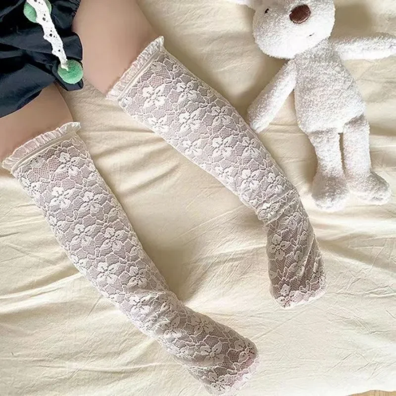 New Lolita Girl Infant Socks Baby Mesh Lace Calf Stockings Sweet Cherry Blossom Princess Spanish Children\'s Soft Hollow Tights