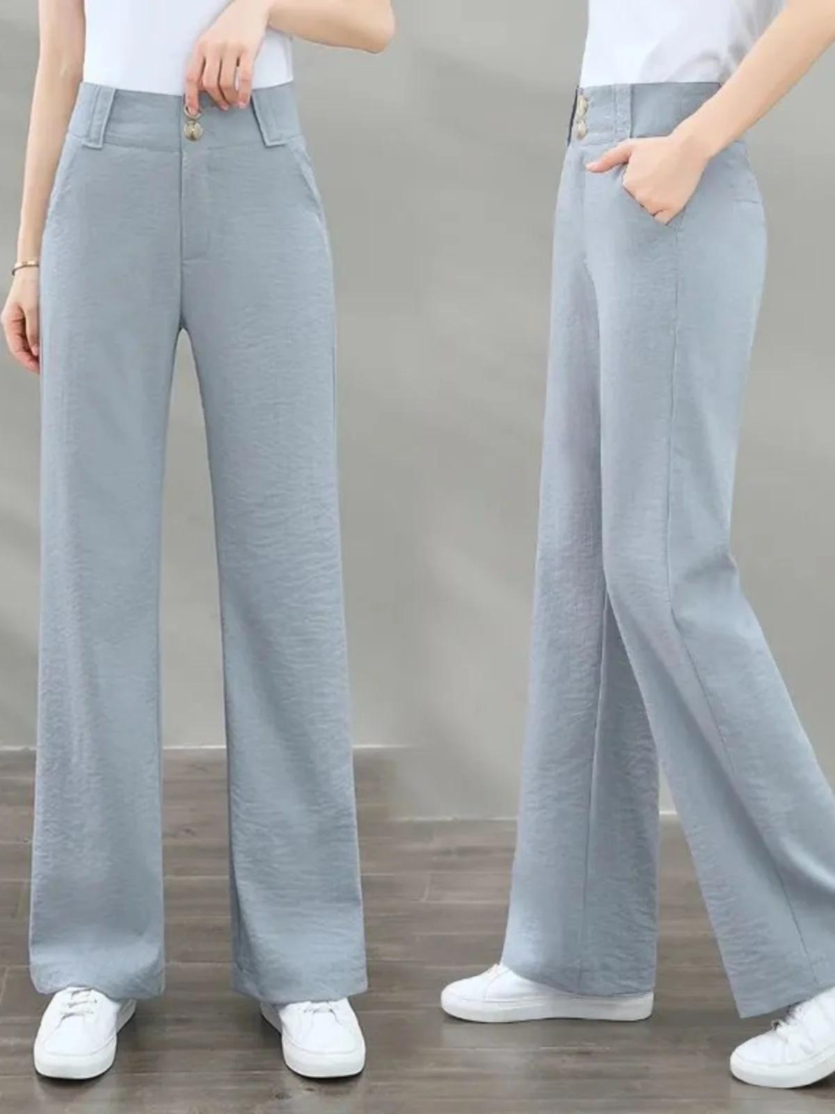 High Waist Wide Leg Pants Women's Cotton Linen Loose Fit Summer Thin Hanging Casual Trousers Floor Length Slimming Effect