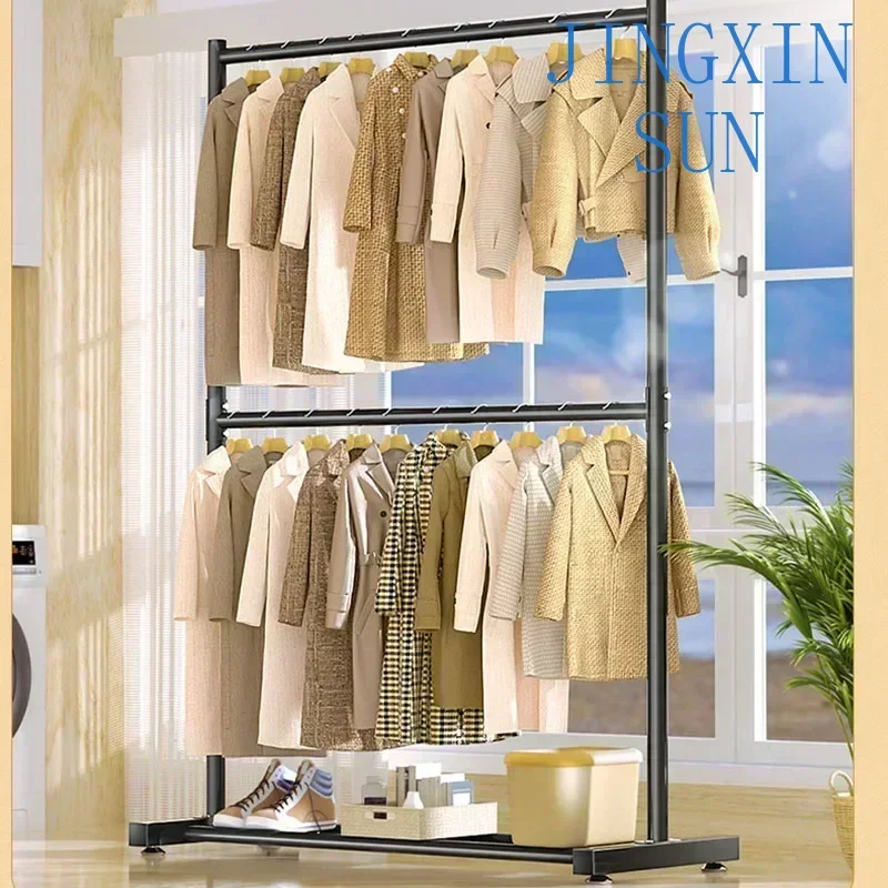 Hanging Heavy Duty Clothes Rack Black Metal Wheels Floor Outdoor Clothes Hanger Space Saver Industrial