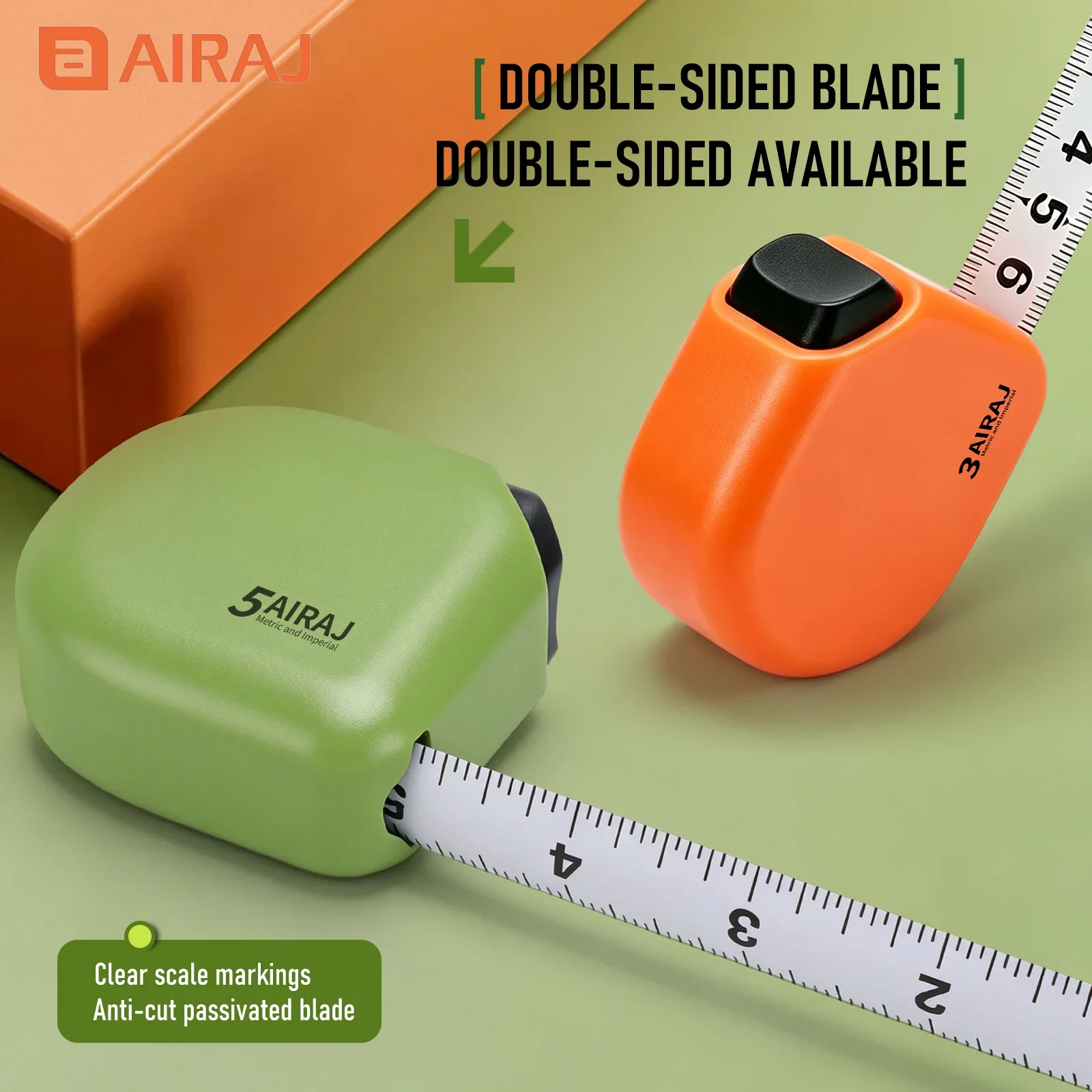 AIRAJ Mini Metric Imperial Tape Measure 3m/5m, ABS Pocket Self-Locking Wear-Resistant Tape for Designers and Office