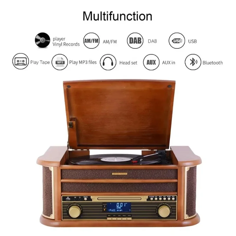 Latest 2024 model  Wooden nostalgic stereo record player vinyl turntables  with recording Tocadiscos