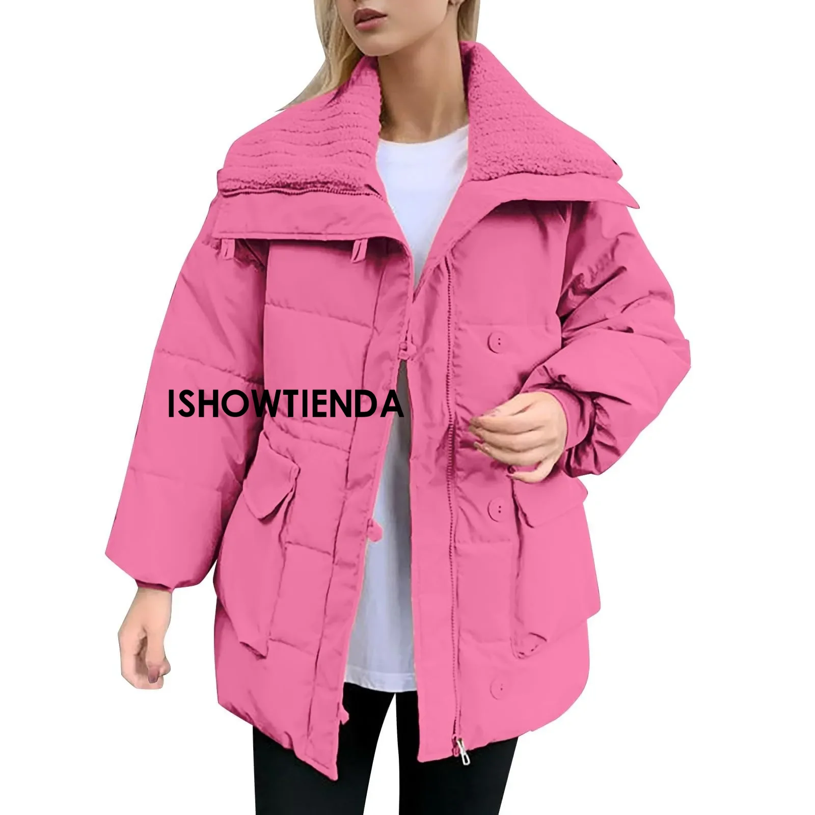 

Women Korean Cotton Parkas Hooded Winter Oversize Coat Thin Warm Loose Puffer Jacket Female Solid Fashion Zipper Outwear