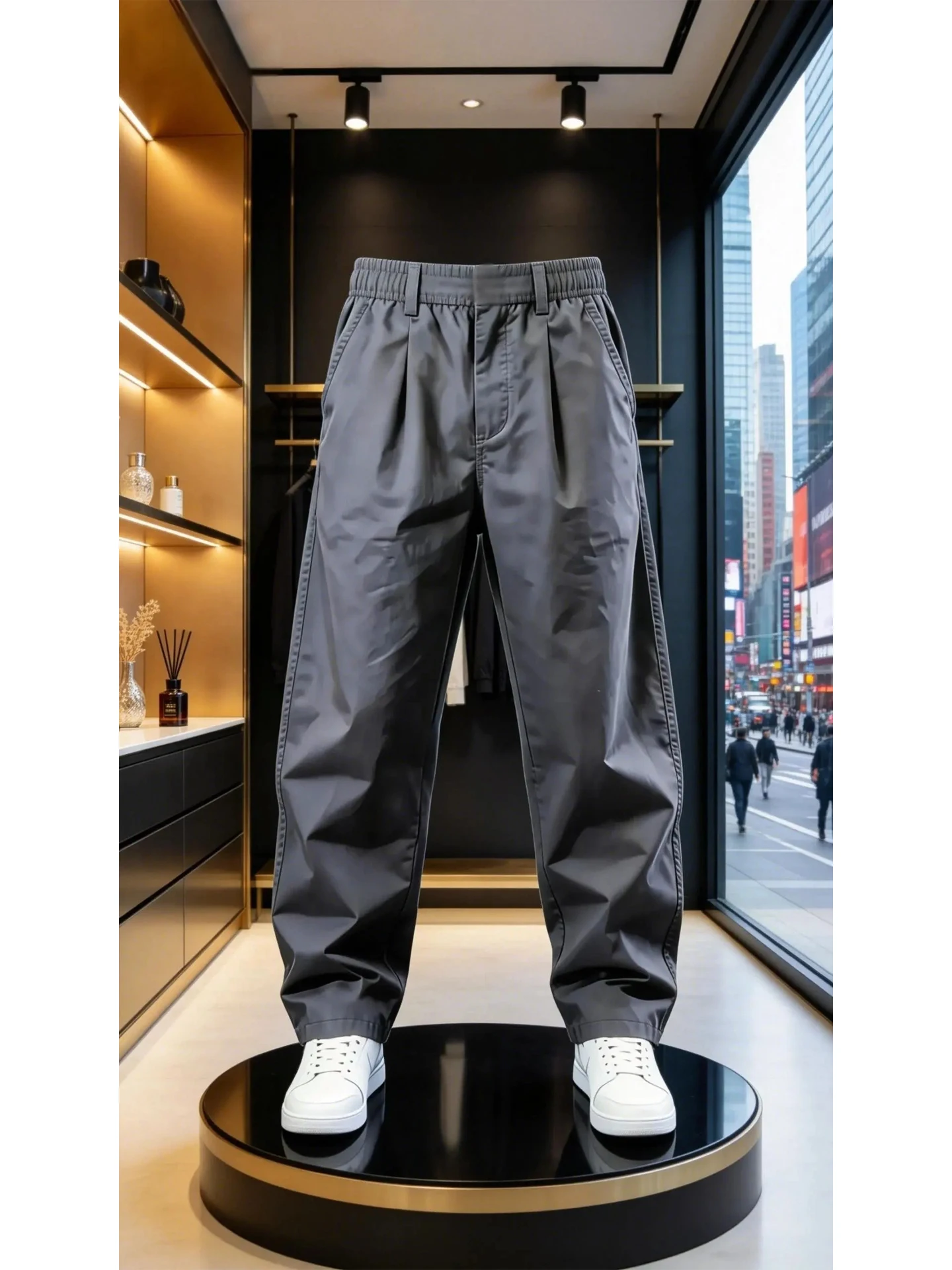 

Men's Casual Cotton Pants Summer Thin Outdoor Workwear Deep Grey Fashionable All-Match Sports Trousers High Waist Zipper