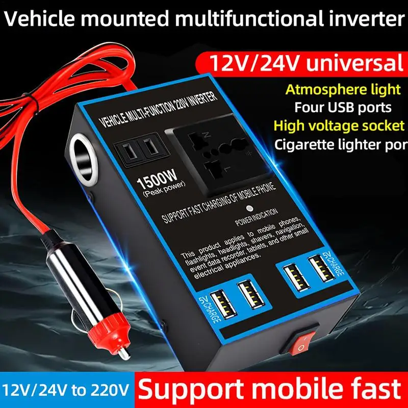 Car Power Inverter Auto 12V/24V to 220V Converter Socket with USB Port Intelligent Shunt Charging Tool For Camping Traveling