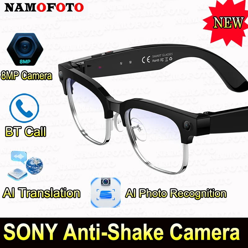 

New Al Smart Glasses 8MP HD Camera 4K Video Record Voice Translation Photo Recognition WIFI Transmission BT Call Smart Glasses