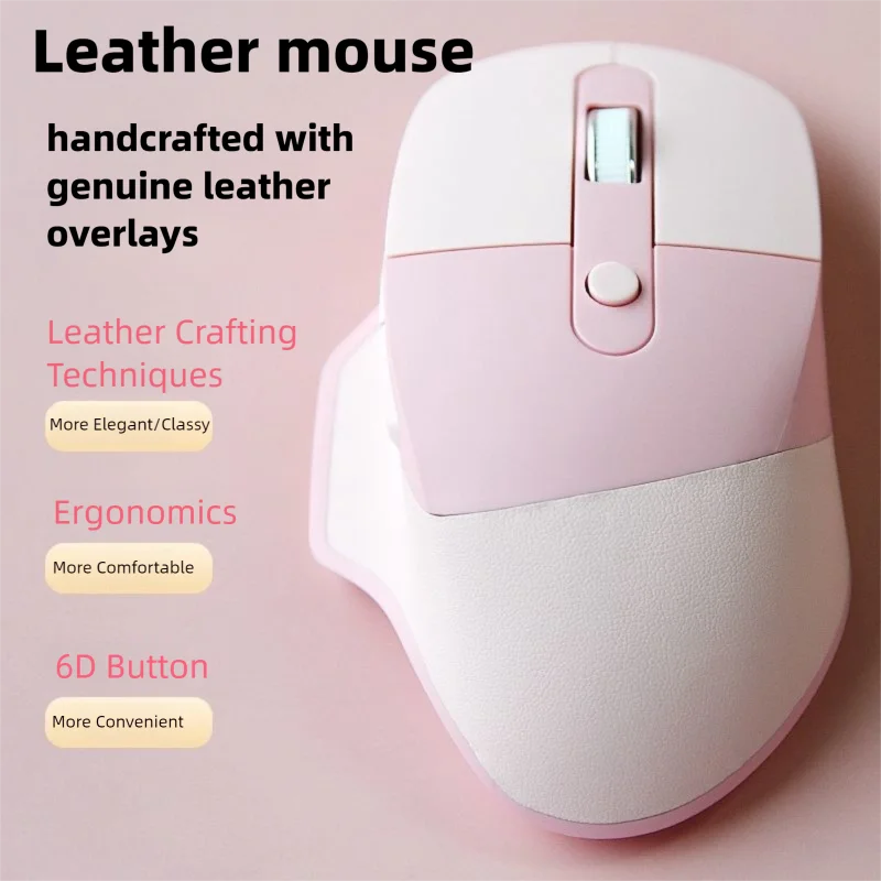 

New Cute Wireless Bluetooth Dual-Mode Leather Handcrafted Mouse Ergonomic Silent-Click Optical Mice For PC Laptop Accessories