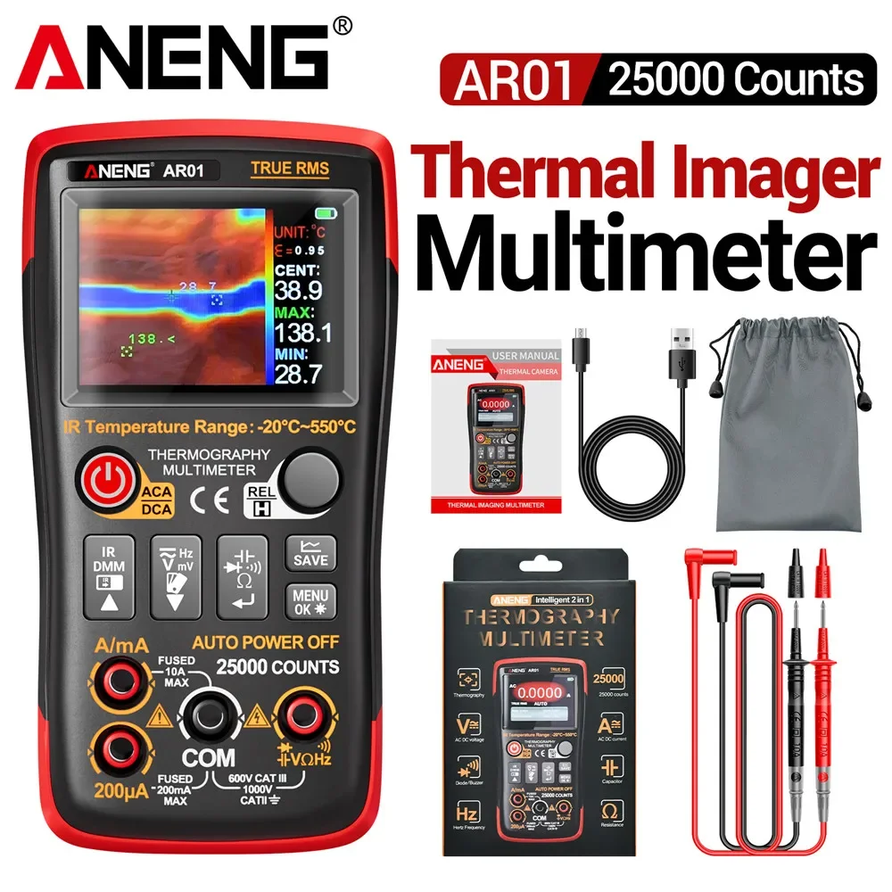 Thermal Imager Multimeter Tester ANENG AR01 Smart 2-in-1 AC/DC Voltage Resistance 25000 Counts Multi-functional Detector Tools