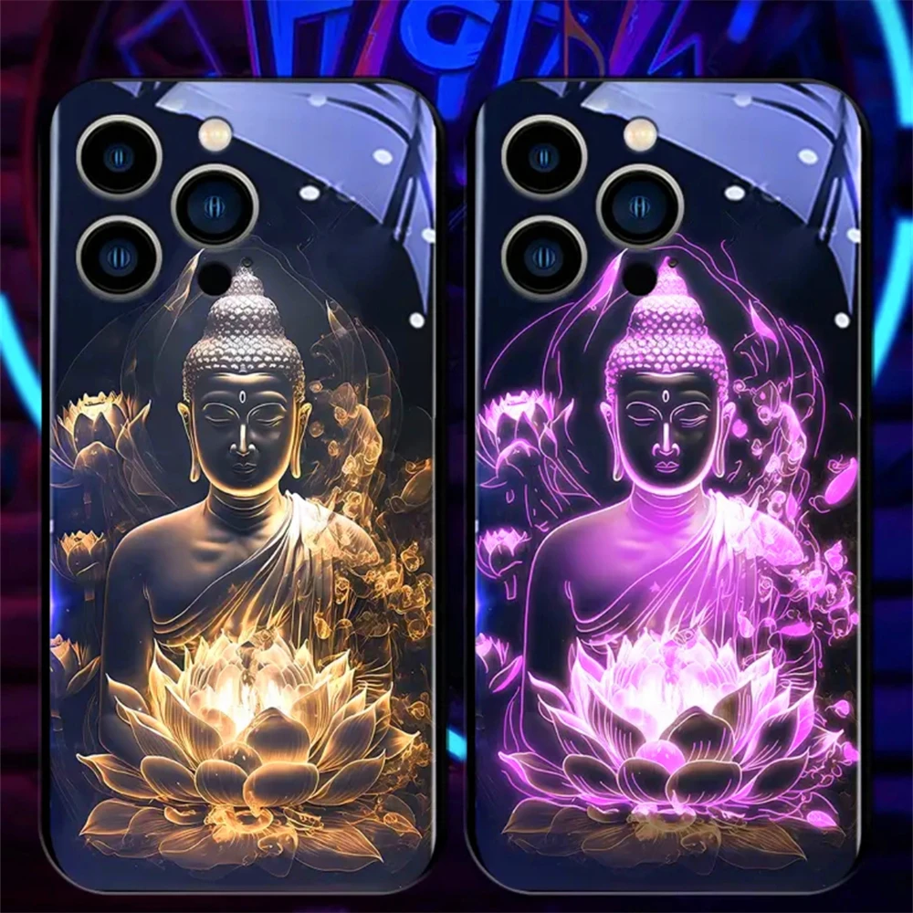 Luck Lotus Buddha Sound Music Control Led Light Glowing Etui na telefon do iPhone 15 14 13 12 11 Pro Max XR XS Plus 6 7 8 SE2020