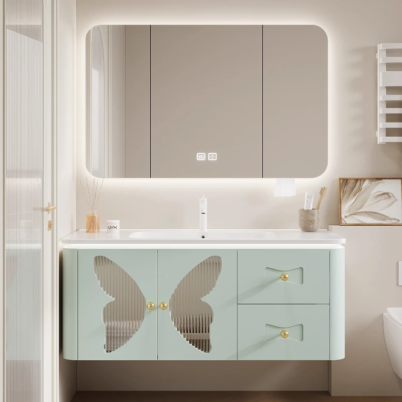 

SM new home bathroom cabinet high-end combination oak ceramic integrated basin washstand bathroom cabinet