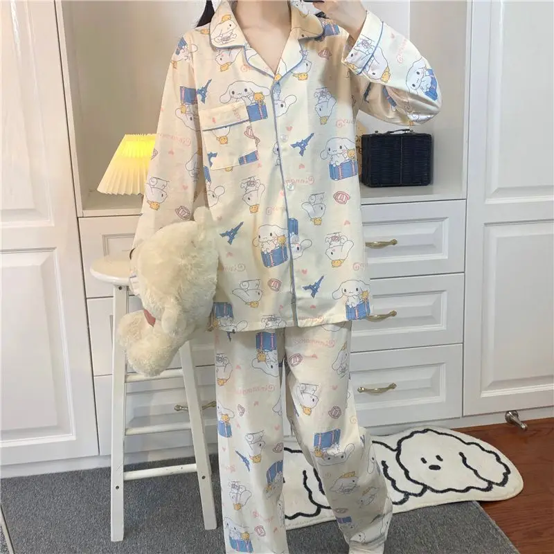 Neue Sanrio Nachtwäsche Cinna moroll Kawaii Cartoon Anime Pyjamas Set Frauen Frühling Herbst Langarm Pj Hosen Home Anzug Student