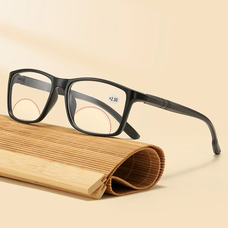 نظارات قراءة للرجال قابلة للتعديل متعددة البؤر نظارات مكبرة بإطار أسود ذكية لقراءة المكتب الداخلي والخارجي