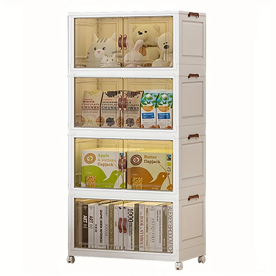 Large-capacity Foldable Storage Box Locker Multi-Layer Closet Organizer with Wheels Folding Wardrobe Snack Toy Storage Cabinet