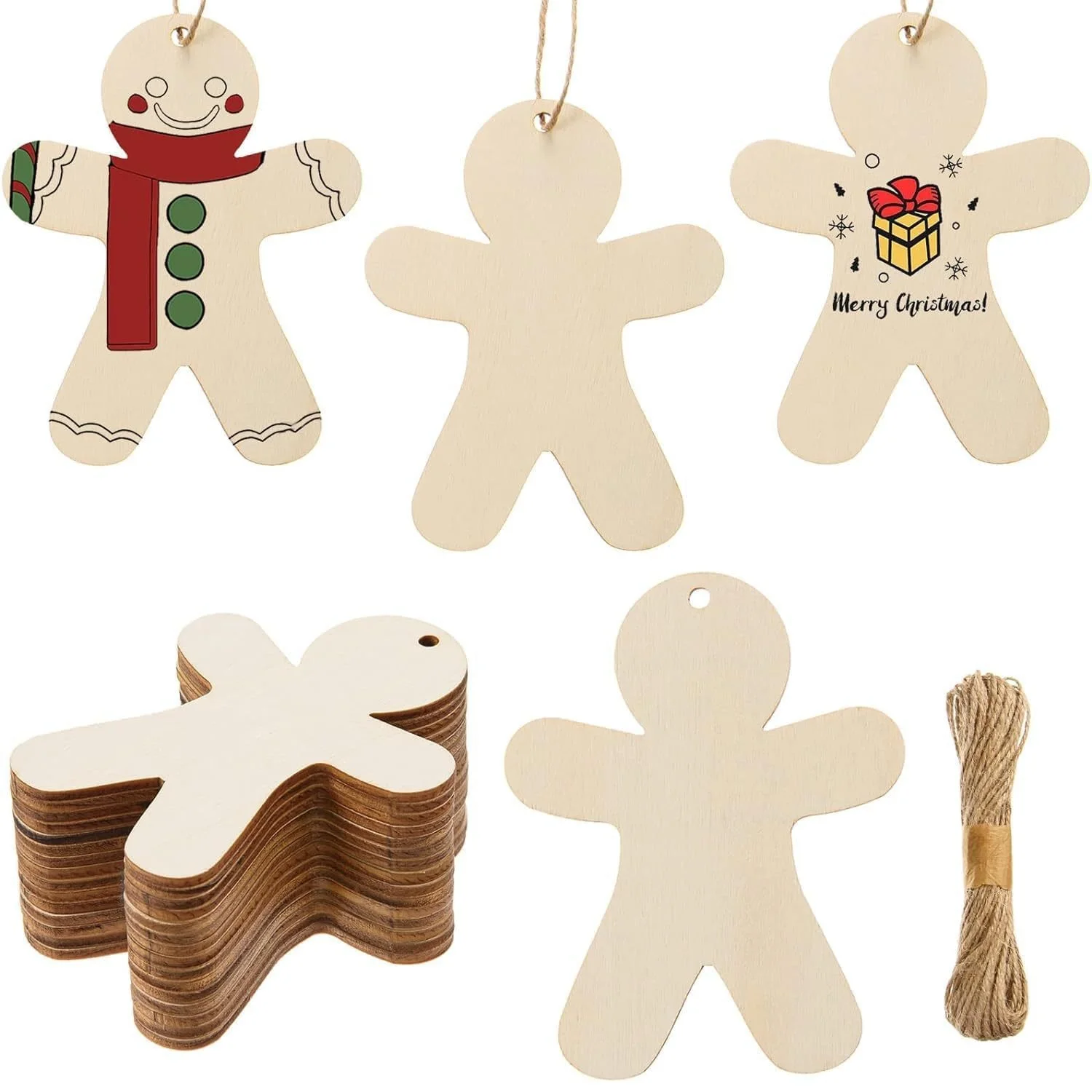 

10pcs Wooden Gingerbread Men Unfinished Wood Disc Slices DIY Christmas Tree Ornament Hanging Decoration Xmas Noel Navidad Natal