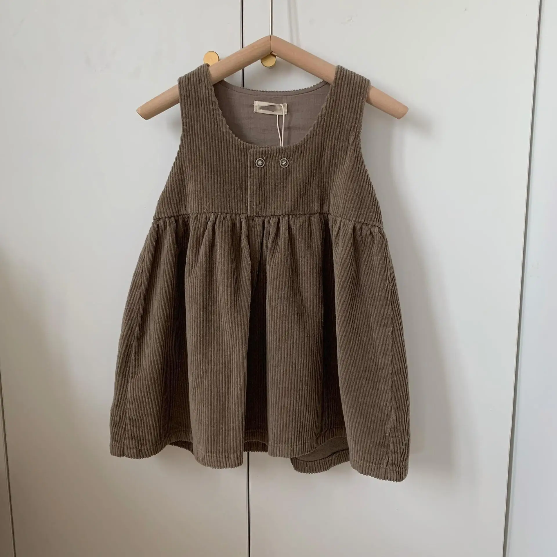 Girl Dress 2024 Korean Style Summer and Spring Girls Sundress Foreign Corduroy Dress Doll Skirt Loose Kids Solid Dress Skirts