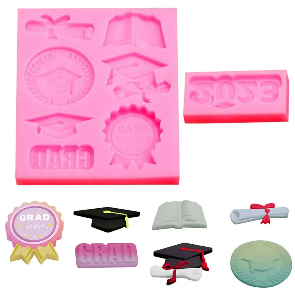 

2Pcs Chocolate Mold 2023 Graduation Hat Diploma Scroll Baking Mold Non-stick Microwavable Cake Decorating Kitchen Supplies